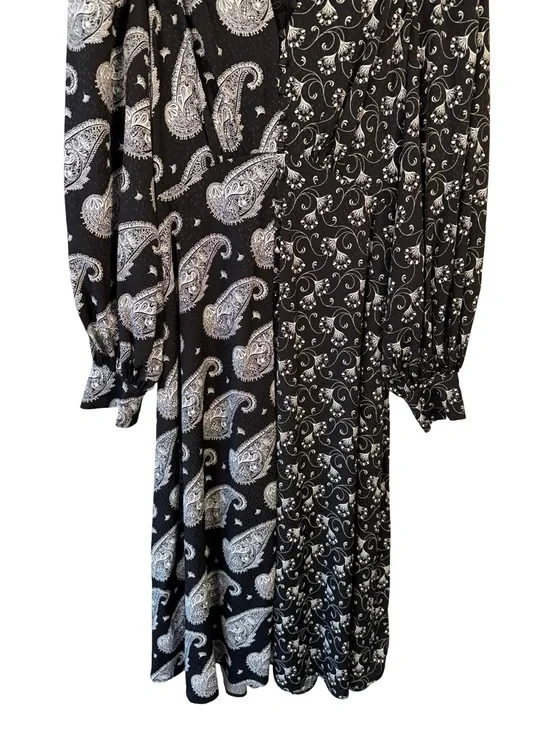 Ted Baker Black & White Mixed Paisley Midi Dress Size 2 Boho Designer Occasion - Picture 12 of 16